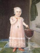 Johnson Joshua Little Girl in Pink with Goblet Filled with Strawberries:A Portrait France oil painting artist
